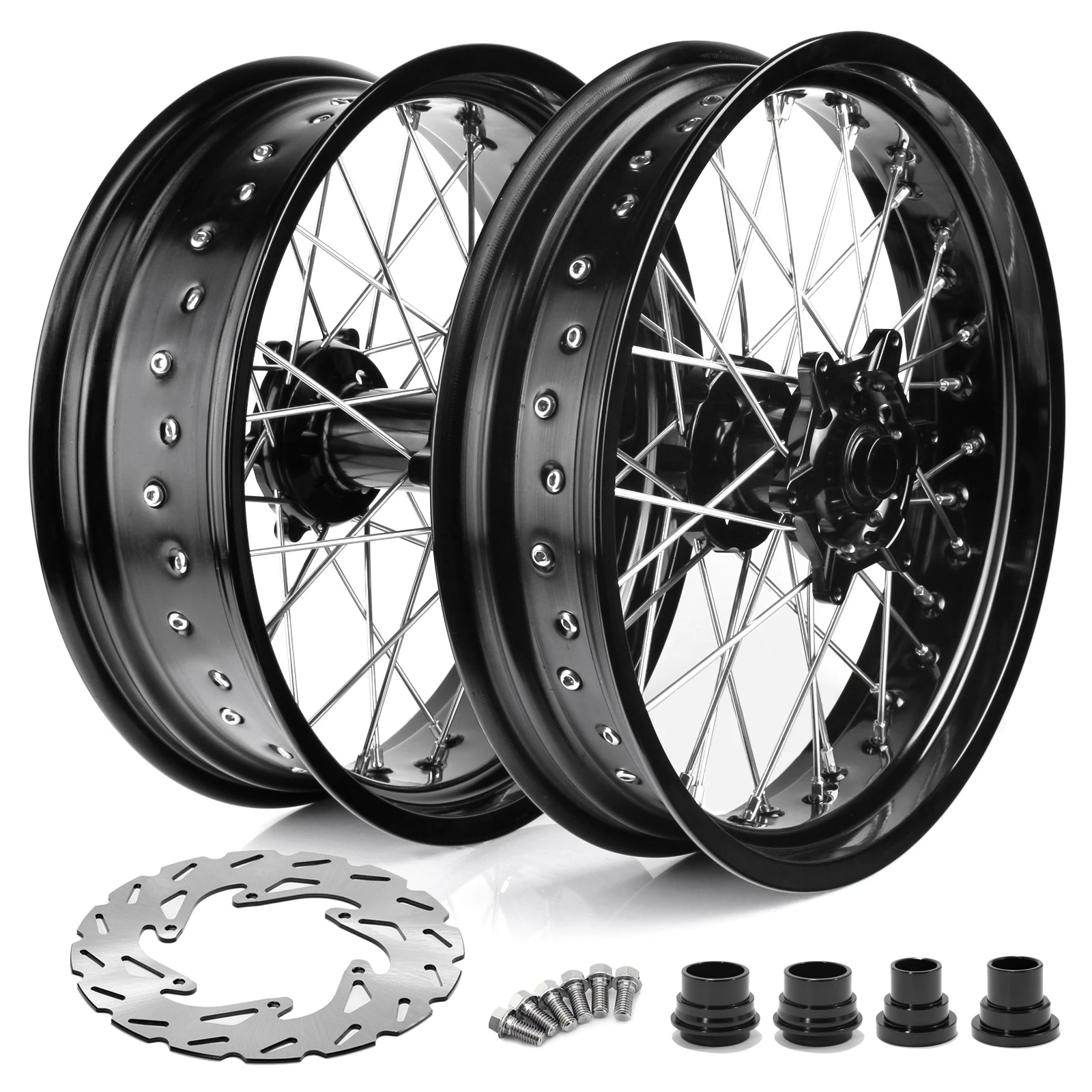 

17" Supermoto Motorcycle Tubeless Wheel Hub Rotor Set For Kawasaki Honda Suzuki GasGas Beta Sherco