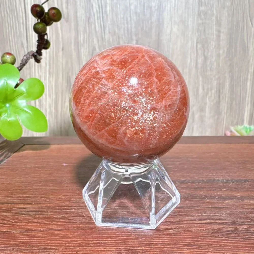 

1PC Natural Gems Sunstone Smoky Symbiotic Sphere Stone Healing Crystal Reiki Energy Home Decoration Lucky Gifts+Stand