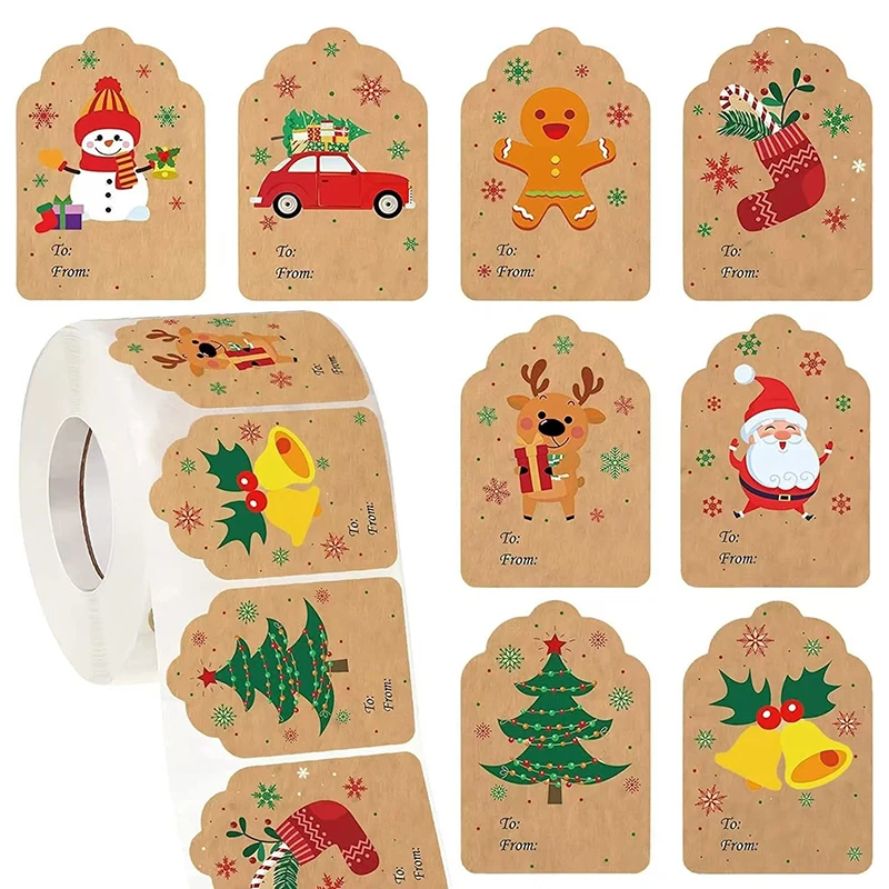 500Pcs Festive Christmas Gift Tags Wrapping Presents Stickers Christmas Decorative Stickers Self Adhesive Christmas Tags Sticker