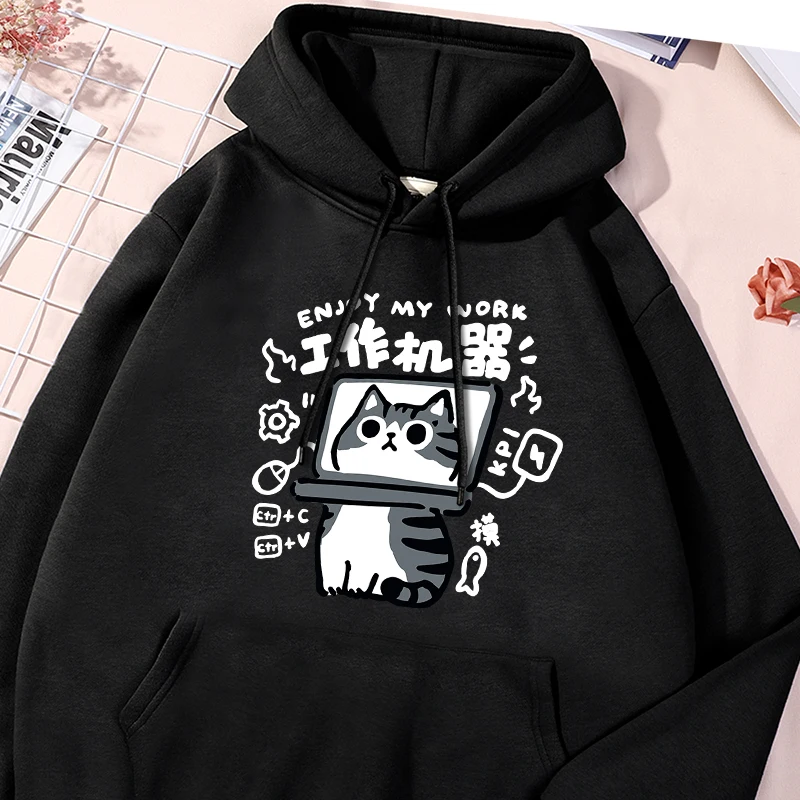 Work Machine Printed Men Hoody Autumn Warm Versatile Clothes Street Casual Comfortable Hooded Fleece Loose Drawstring Hoodies