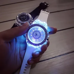 Women's LED Flash Luminous Watch Personalized Rhinestone Silica gel Child Students Lovers Jellies Boy Girl Trend Watches Light