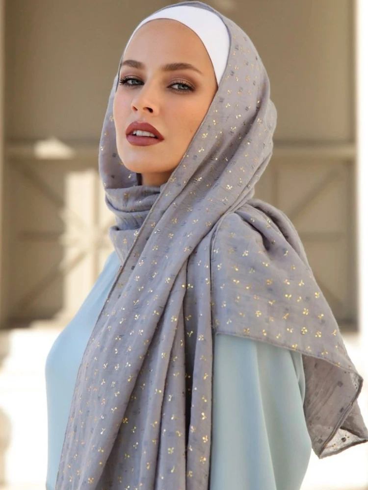 Glitter Cotton Linen Scarf Women Hijab Plain Soft Turban Shawl Bronzing Women Printed Floral Hijab Shawls Bandana African Scarf