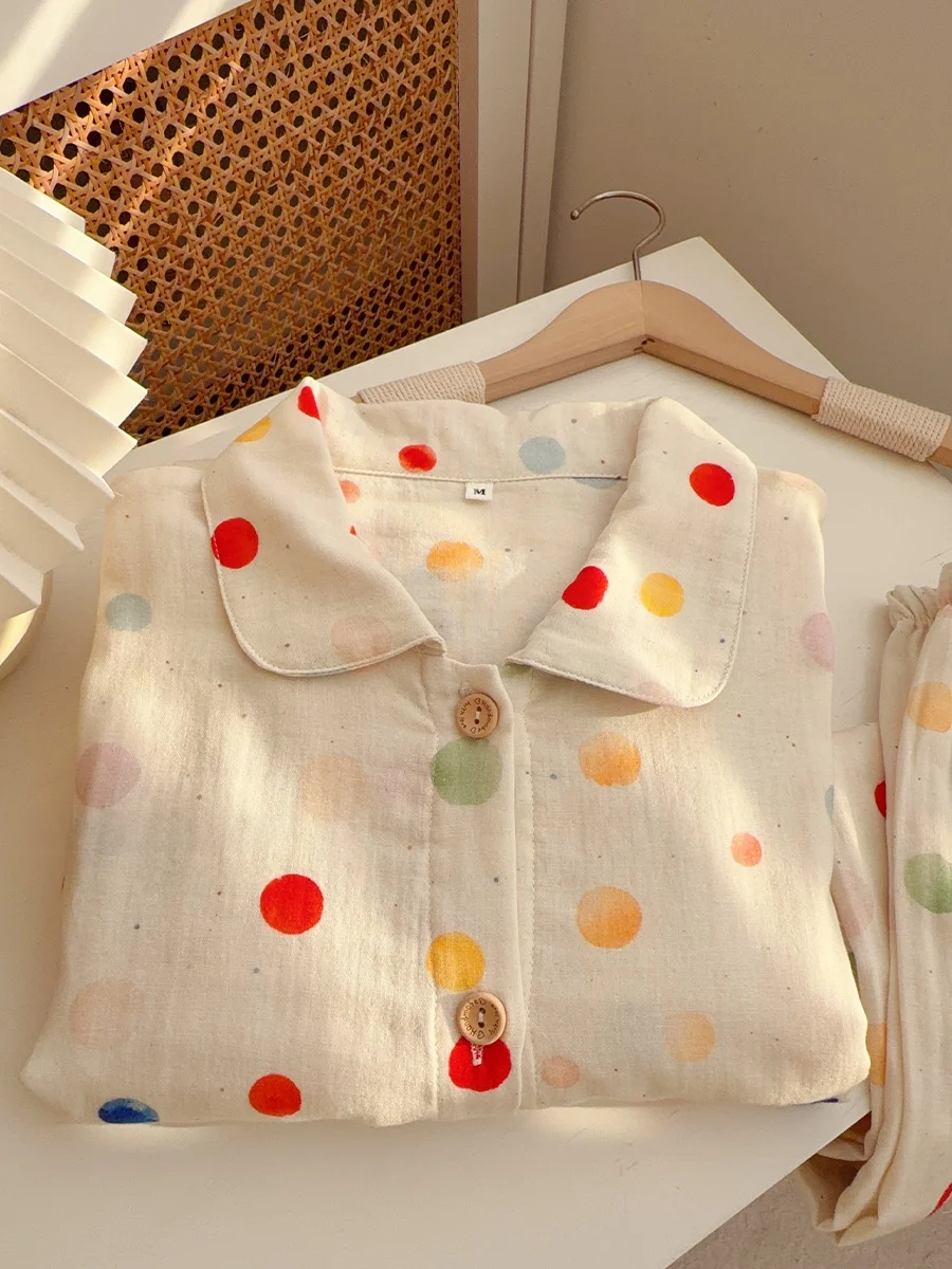 

00% Pure Cotton Long Sve Spwear Set Japanese Sle Home Clothes Bubble Pattern Comfortable Soft Cotton Pajamas for Spr...