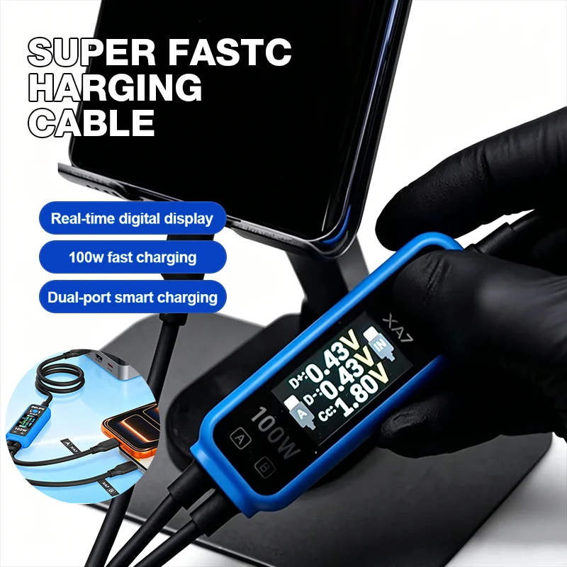 Relife XA7 100W Dual Port USB C Charging Cable Real Time Digital Voltage Current Power Monitor For Phone Laptop Repair Testing
