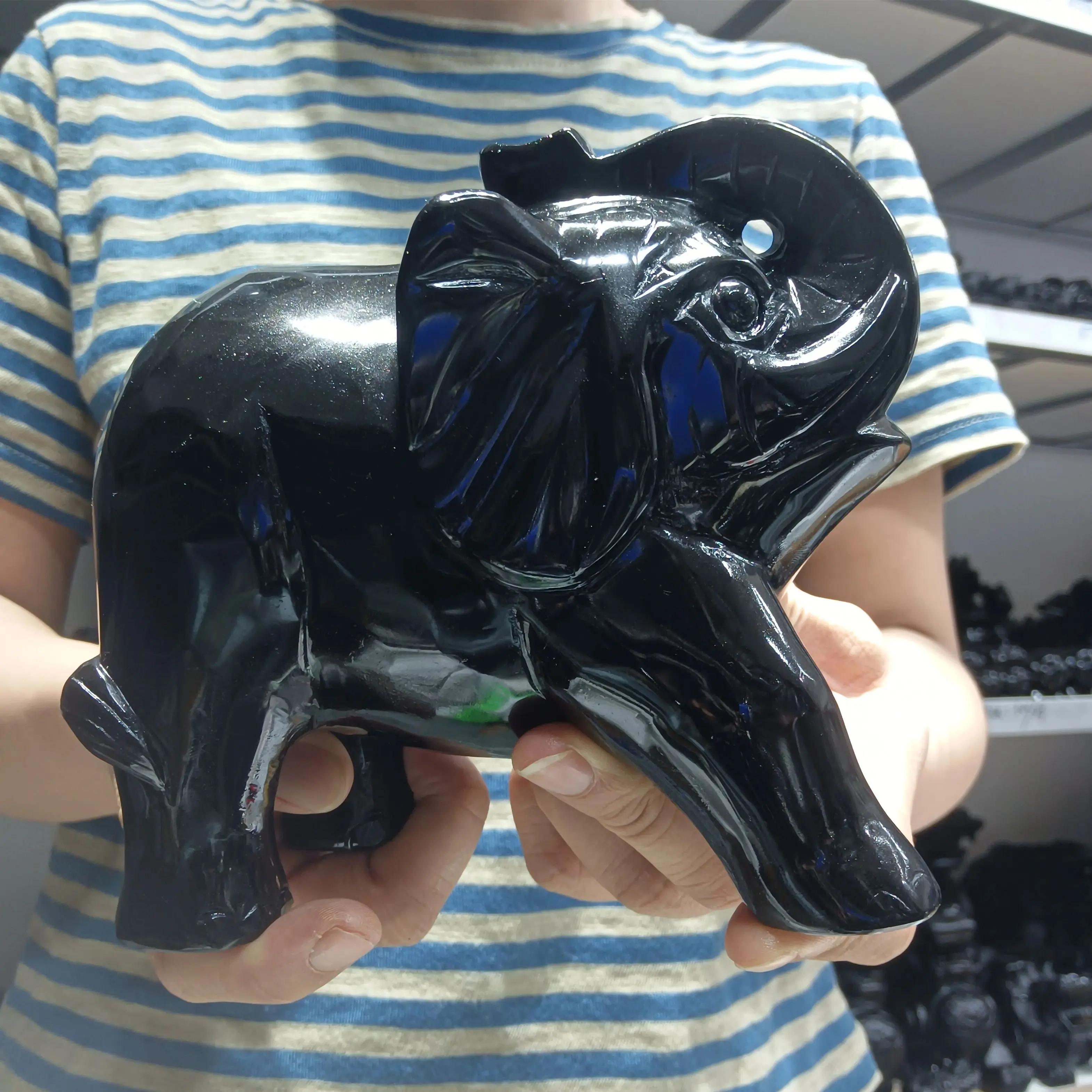 

Large! Natural Formed!Obsidian, Elephant, Quartz Crystal Ore Carved Elephant, Mineral, Reiki, Healing