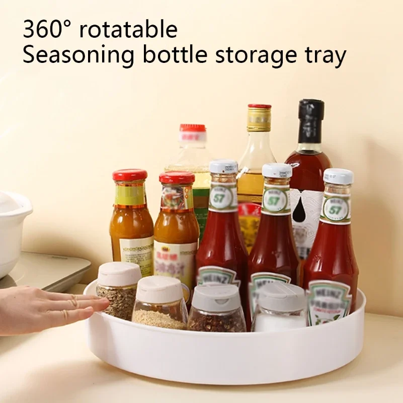360 Degree Rotating Cabinet Organizer Kitchen Bathroom Cosmetic Turntable Storage Tray Non-Slip Spice Round Rack Plate