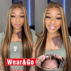 Highlight Glueless Wig Human Hair Ready To Wear Preplucked Straight Ombre Colored 13x6 HD Lace Frontal Human Hair Wigs For Women