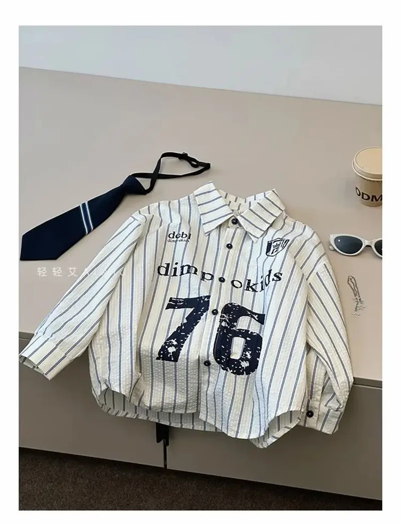 

Spring and Autumn Boys' Striped Shirt Long Sleeve Children's Retro College Style Shirt Coat 110-170CM