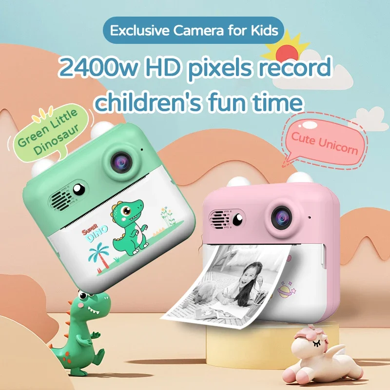 

Digital Children Camera Photography Instant Print Photo 1080P Unicorn HD Video Recorder Mini Thermal Printer Birthday Gifts