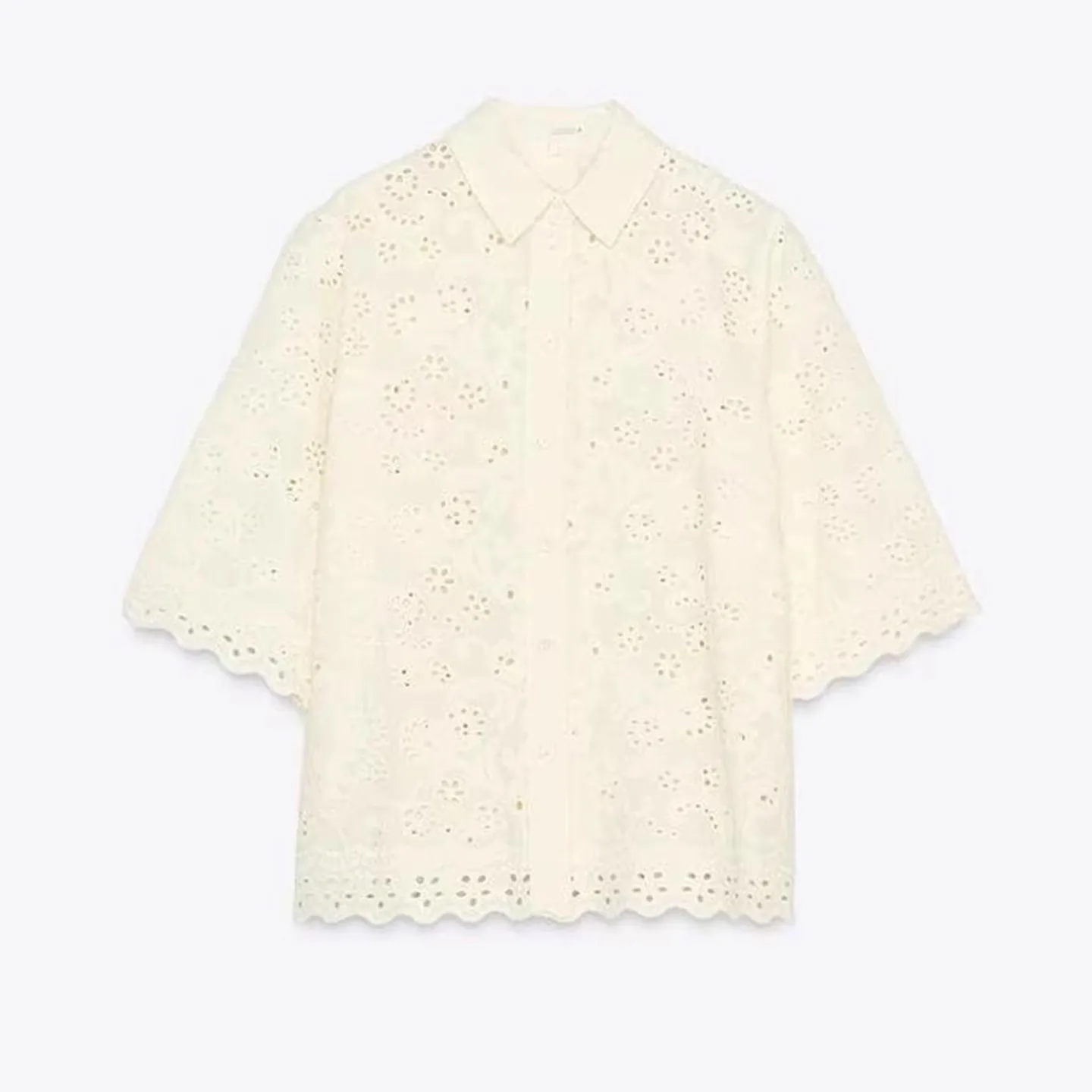 

Женская блузка Cleanfit с вышивкой и ажурным воротником, больших размеров, стандартной длины рукавов, однотонная, из полиэфирного волокна