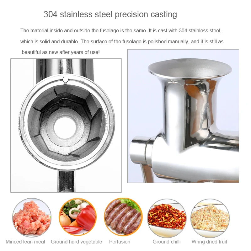 Manual Meat Grinder Stainless Steel Hand Crank Meat Grinding Machine Sausage Stuffer Filler Household Pork Mincer Sausage Maker