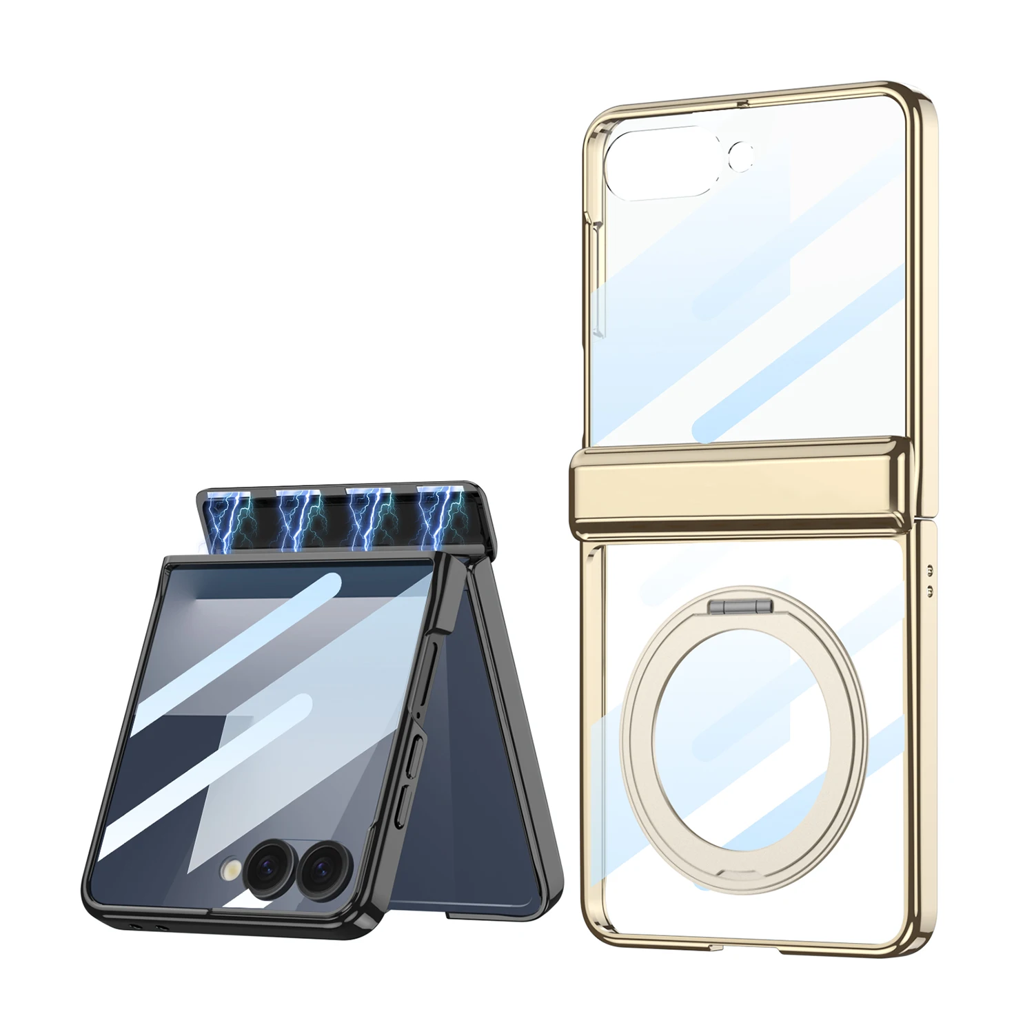 

Bracket Ring holder Stand Case For Samsung Galaxy Z Flip 7, Magnetic Wireless Charging with Tempered Film Frosted Matte Cover