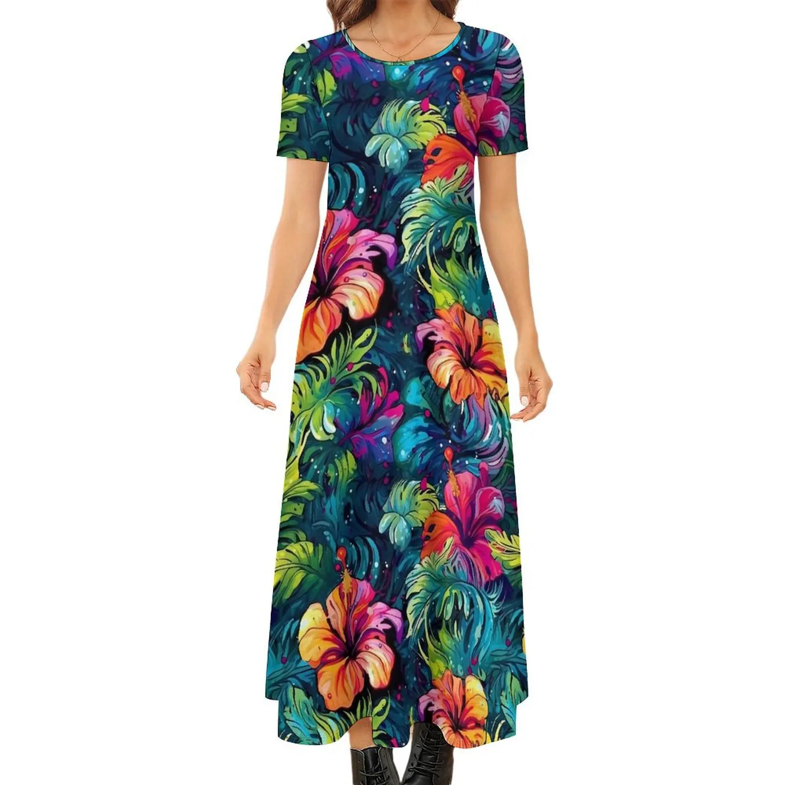 

Lily Floral Print Dress Colorful Flower Street Wear Boho Beach Long Dresses Female Trendy Maxi Dress Big Size 6XL 7XL