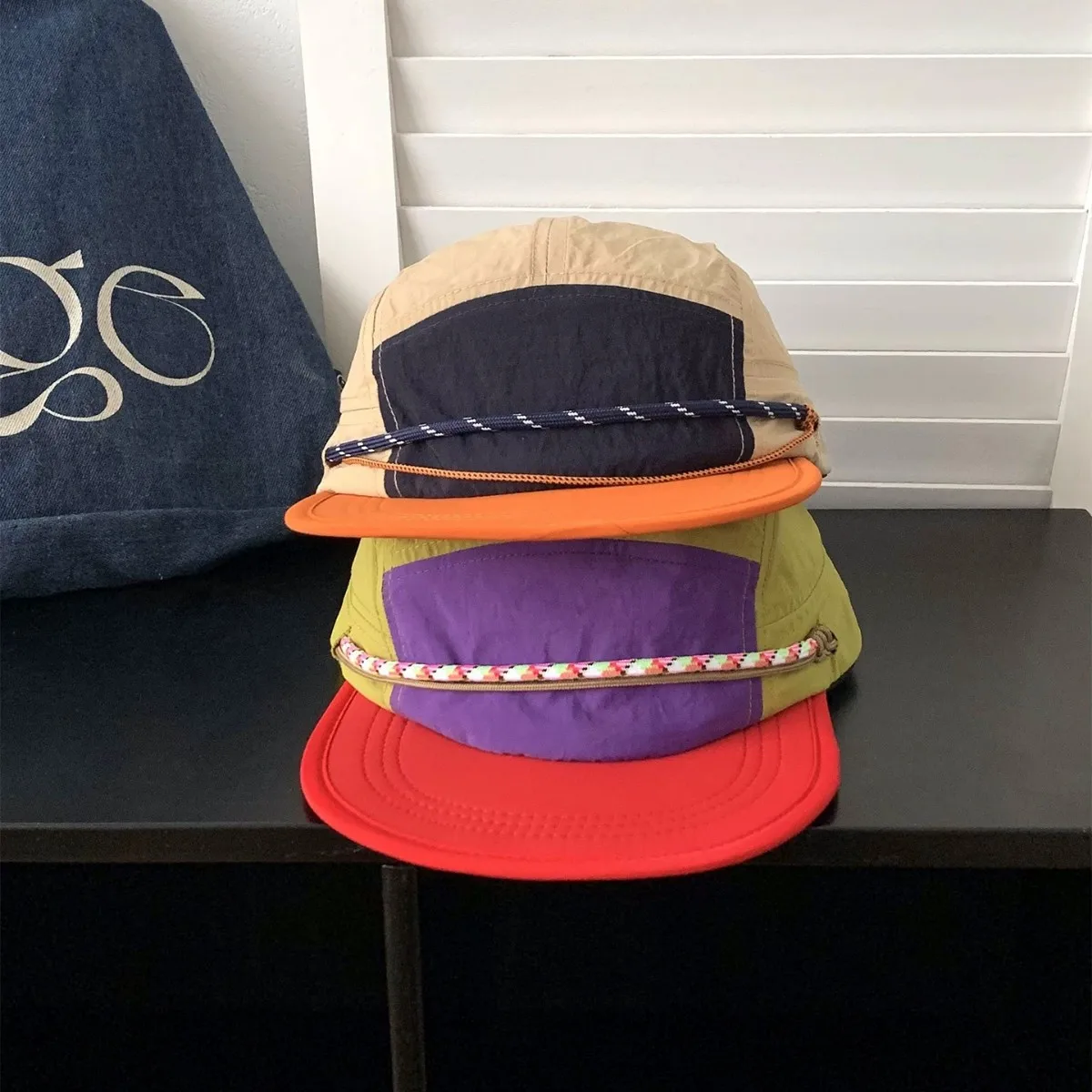 

Japanese Workwear Color Spliced 5-Panel Baseball Cap Unisex Summer Thin Breathable Soft Top Sun Peaked Hat