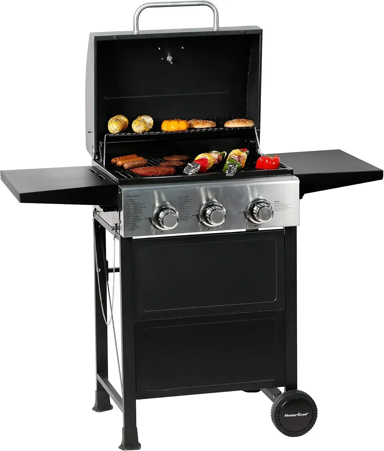 3 Burner BBQ Propane Gas Grill, Stainless Steel 30,000 BTU Patio Garden Barbecue Grill with Two Foldable Shelves ,grill outdoor