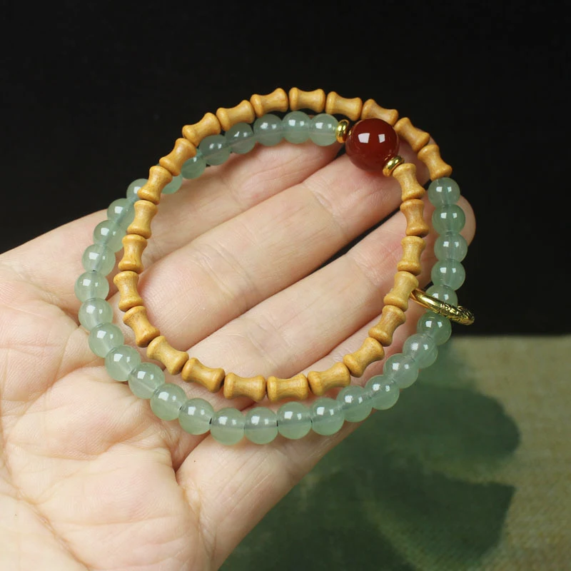 Sandalwood bamboo knot double-loop for men and women DIY running ring bracelet Buddhist bead jewelry