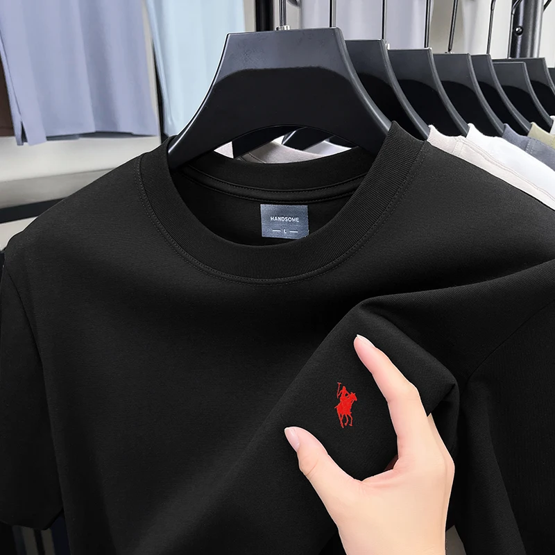 Luxury Men Short-Sleeved T-Shirt Round Neck Solid Color Embroidery T-Shirt Multiple Color Options Comfort Hot-Selling Men's Wear