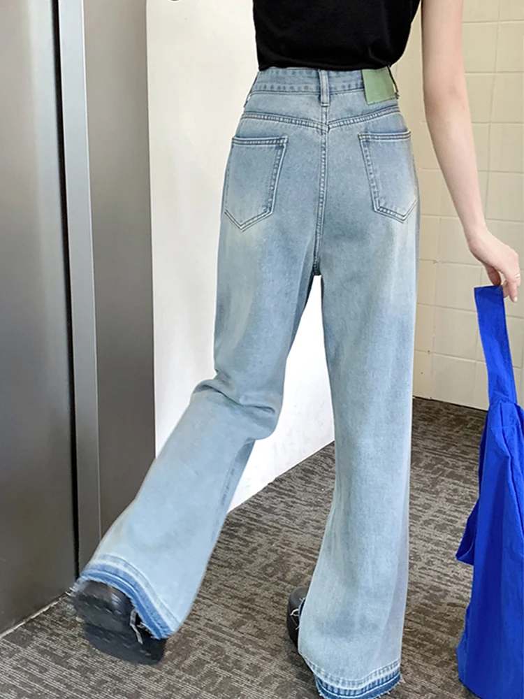 Fashionable fringed wide leg jeans women's slim fit and high waist trendy all season hanging straight leg jeans