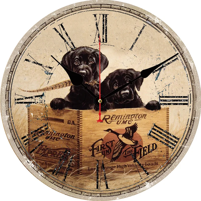 Reloj de pared redondo Retro para perro, sala de estar, dormitorio, cocina, decoración del hogar, reloj de pared, reloj de cuarzo silencioso, artículos de decoración del hogar