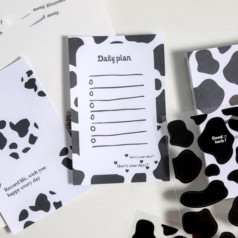 Mr. Paper 4 Styles 93pcs/bag Cute Cow Pattern Sticker Memo Pad Fresh Girl Heart Wallet Decoration Writeable Memo Pad