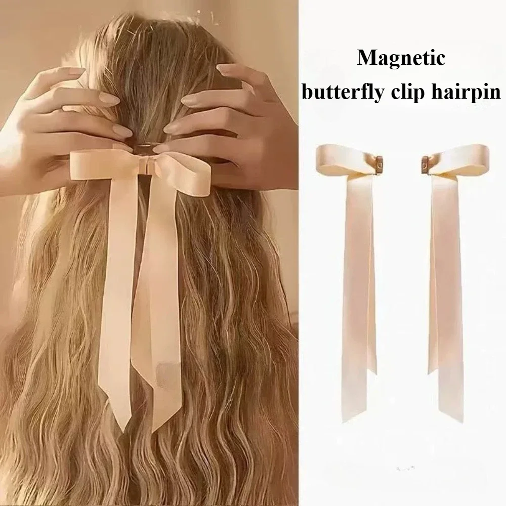

Magnetic Hair Clips with Bow & Long Ribbons Invisible Hold for Thick Hair,Elegant Hair Accessories for Women Girls, Gift for Her