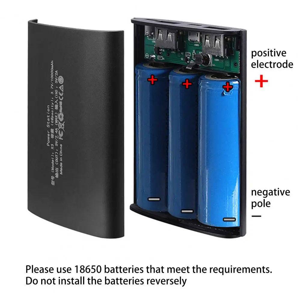 Battery Case Durable Power Bank Shell Safe Wide Compatibility  Practical 3x18650 Batteries Portable Charger Case