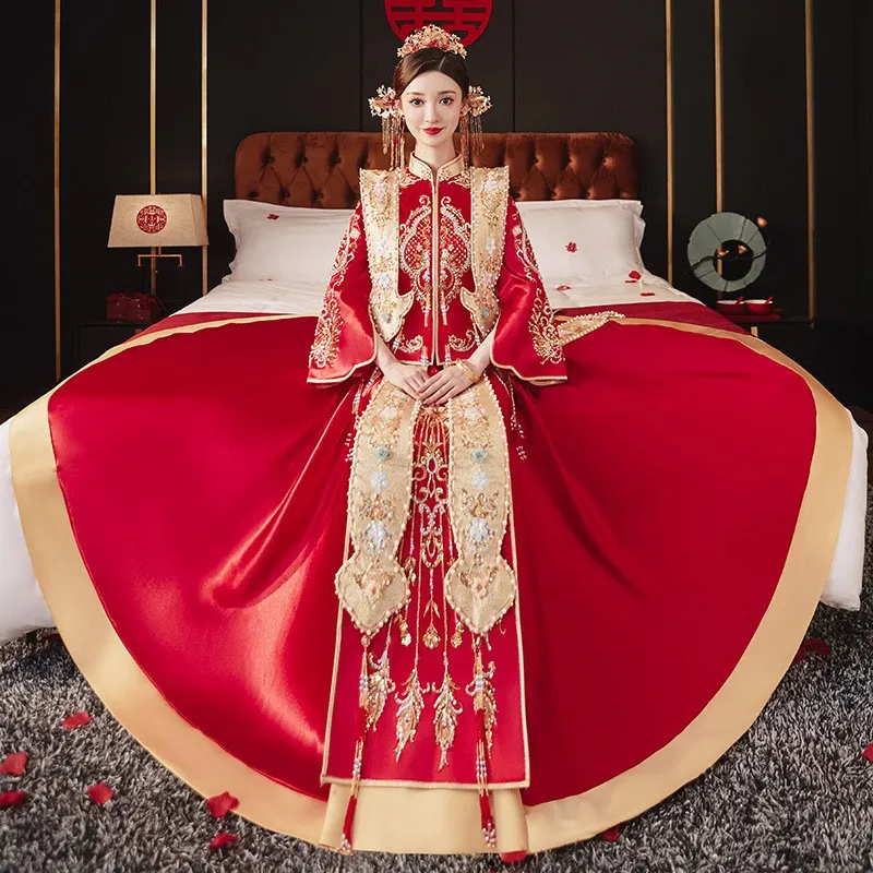

New-style Han Heavy Industry phoenix crown red wedding dress dragon and large-sized