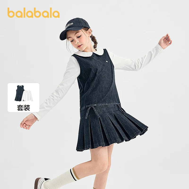 Balabala children's clothing, girls' dress, children's dress, autumn long-sleeve sweet fashion two-piece set for middle-aged chi