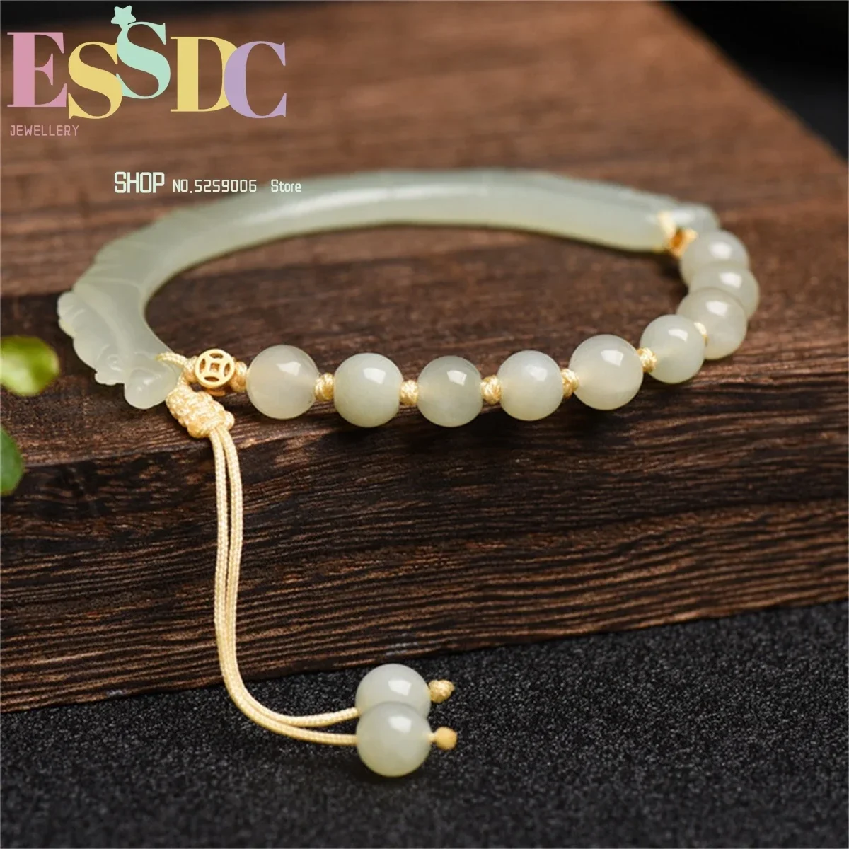 Natural Hotan Jade Women's  Double Dragon Open Bracelet Half Bracelet Half Chain Vintage Ethnic Style Handmade Handicraft Retro