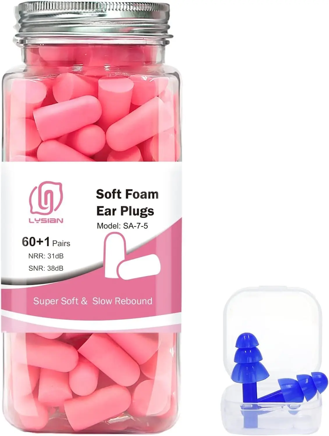 

Ultra Soft Foam Ear Plugs for Sleep Noise Reduction -38dB, 60 Pairs Pink, Comfortable & Versatile