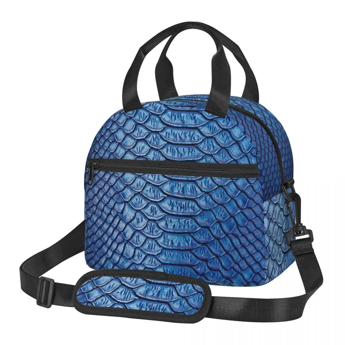 Iridescent Cobalt Snake Skin Lunch Bags Insulated Bento Box Portable Lunch Tote Picnic Bags Thermal Bag for Woman Children