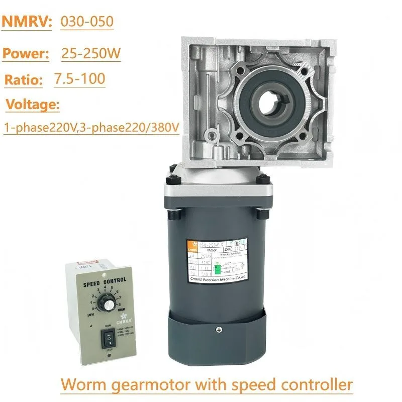 AC gear motor with worm gearbox reducer, including speed controller