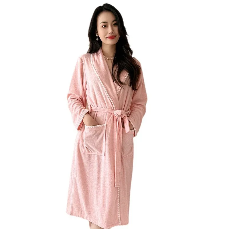 Warm Plush Sleepwear Kimono Bathrobe Gown Thickened Loose Women Coral Fleece Homewear New Winter Female Flannel Robe Loungewear