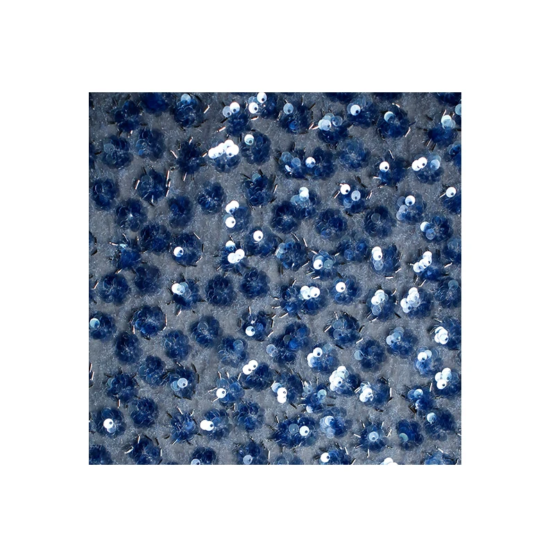 高級感のある青いプラッシュ生地、フラッシュネイルビーズ刺繍、スパンコール刺繍、縫製、ステージ衣装、子供服デザイン生地