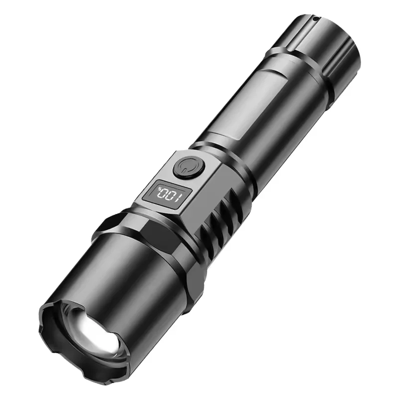 Ultrahelle LED-Taschenlampe mit Zoomfunktion und Batterieanzeige, USB-Ladelampe für Camping und Arbeitsbeleuchtung