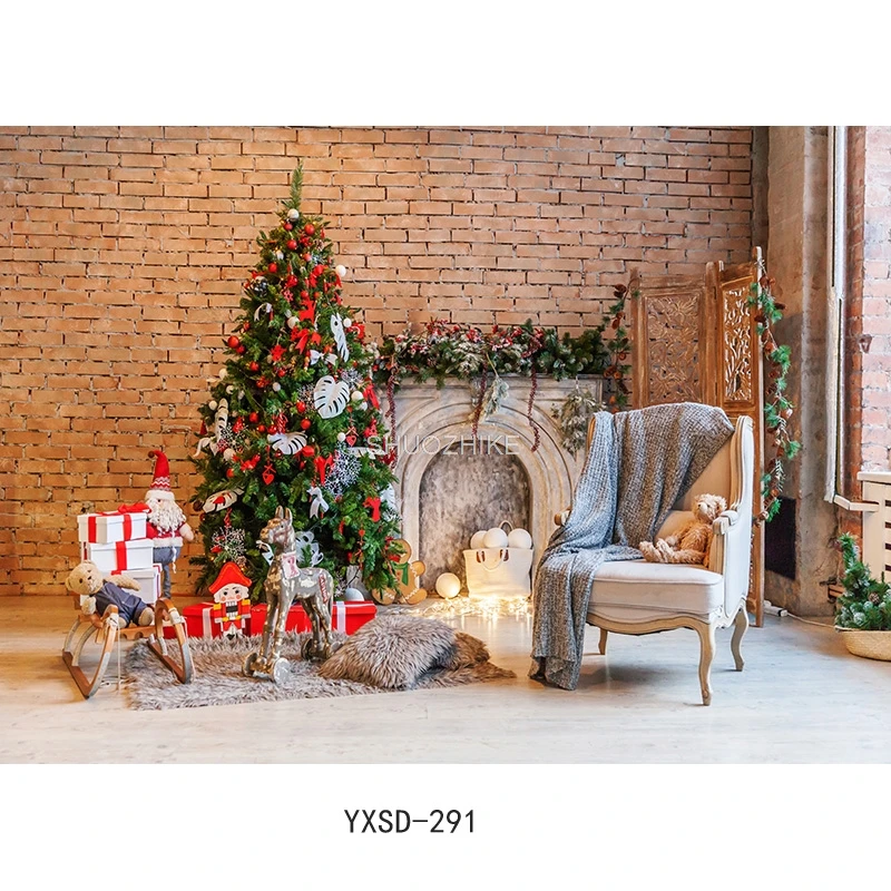 SHUOZHIKE Weihnachten Indoor Thema Fotografie Hintergrund Weihnachtsbaum Kamin Kinder Für Foto Kulissen YXSD-10