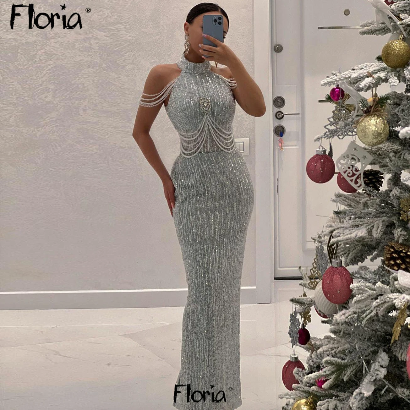 Solid Silver Sequins Cocktail Dress Off Shoulder Pearls Party Gowns Formal Occasion Dresses Customize Robe Soirée Female