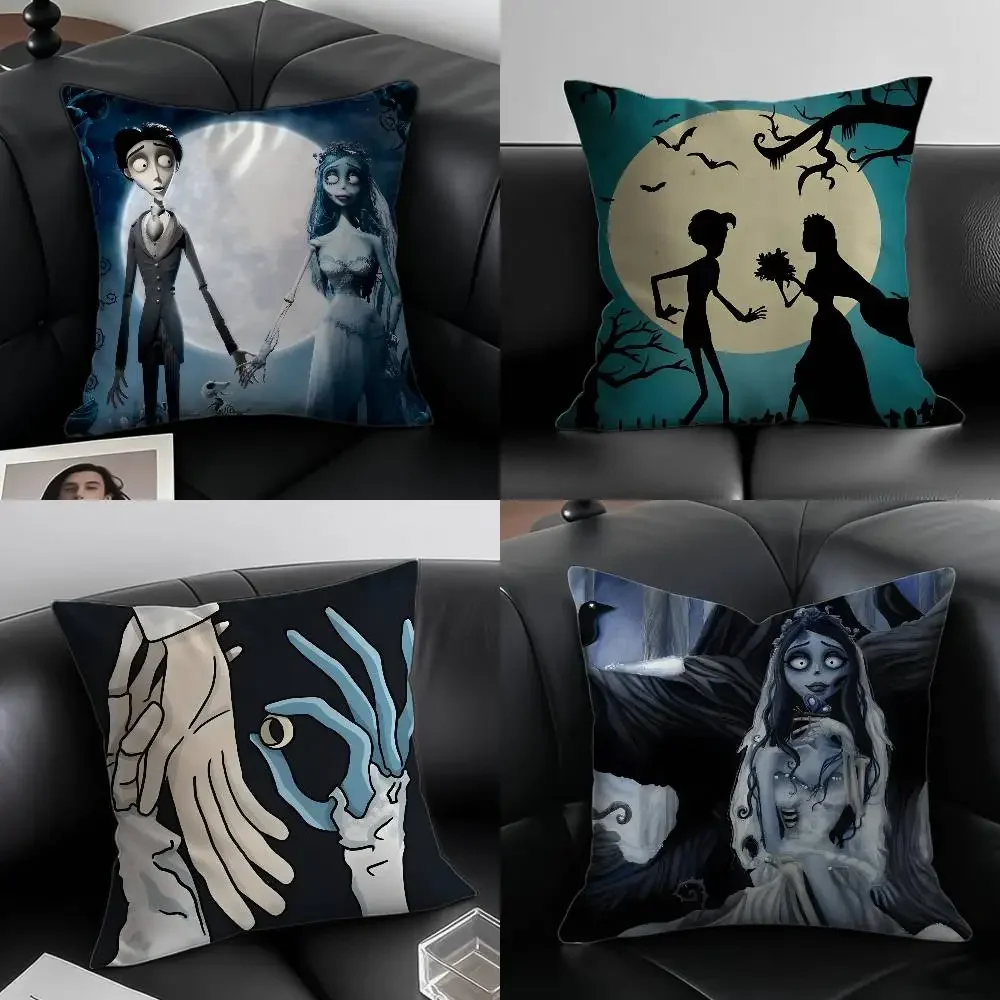 Movie Cartoon Corpse Bride-B Pillow Case Anti-dustmite Pillowcase Invisible zipper silky short plush Sofa cushion cover