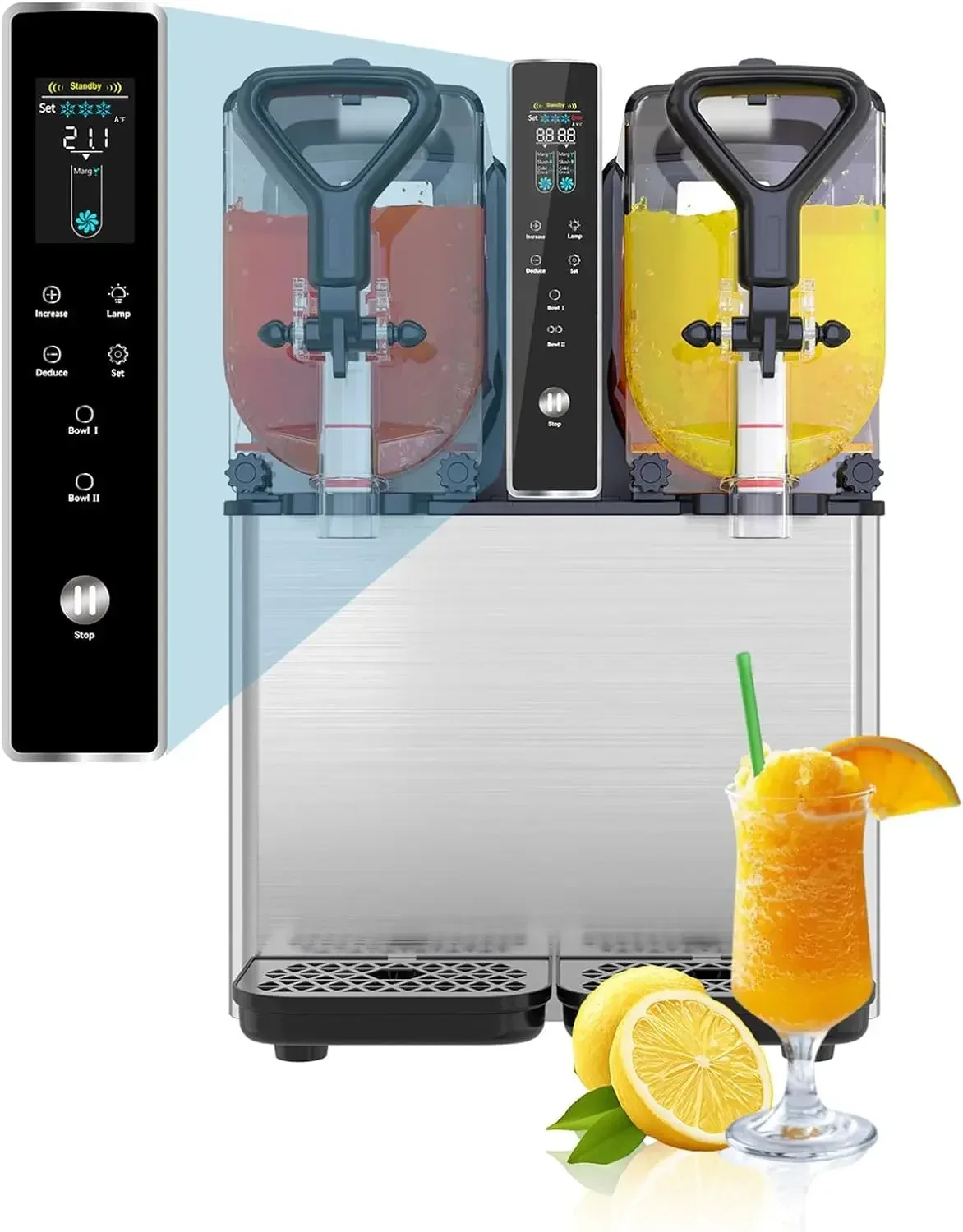 

Slushy Machine for Home, 3L/0.8 Gallons x 2 Food-Grade PC Tank, Slushie Machine for Slushy Daiquiri Lemon Lime Slush, 500W