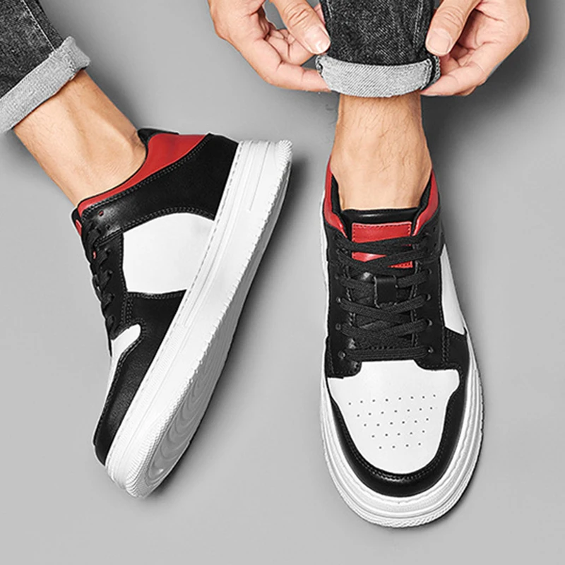 Men Leisure Fashion Comfortable Breathable Sports Running Non-slip Sneakers Casual Genuine Leather 4/6/8CM Heightening Shoes
