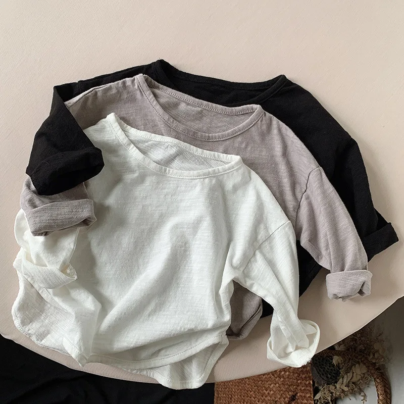 

2025 Autumn New Children Long Sleeve Shirts Boys Cotton Bottoming Shirts Fashion Girls Casual Tops Solid Baby T Shirts Clothes