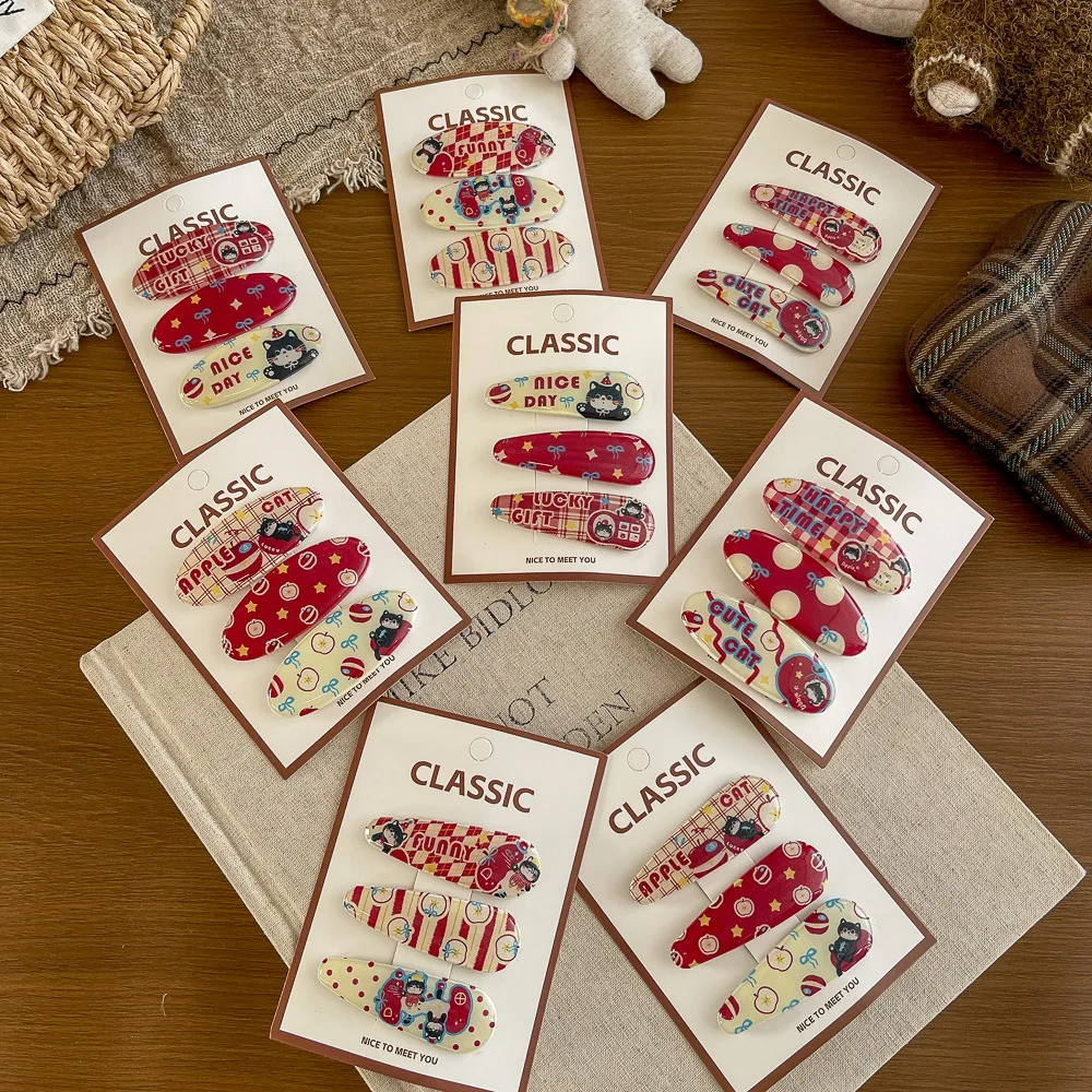 

3pcs Red Cat Cartoon Hairpin Girl Hair Accessories Temperament Advanced Sense Side Bangs Chuck Jewelry Hairpin