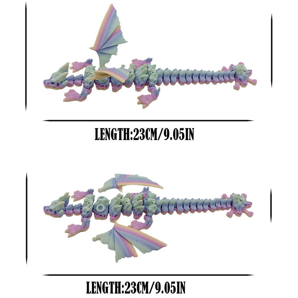 Drukowane 3D czaszki skrzydło smoka zabawki Model wieloprzegubowy ozdoba realistyczne figurki zwierząt dekoracje łagodzące pulpit prezenty dla dzieci