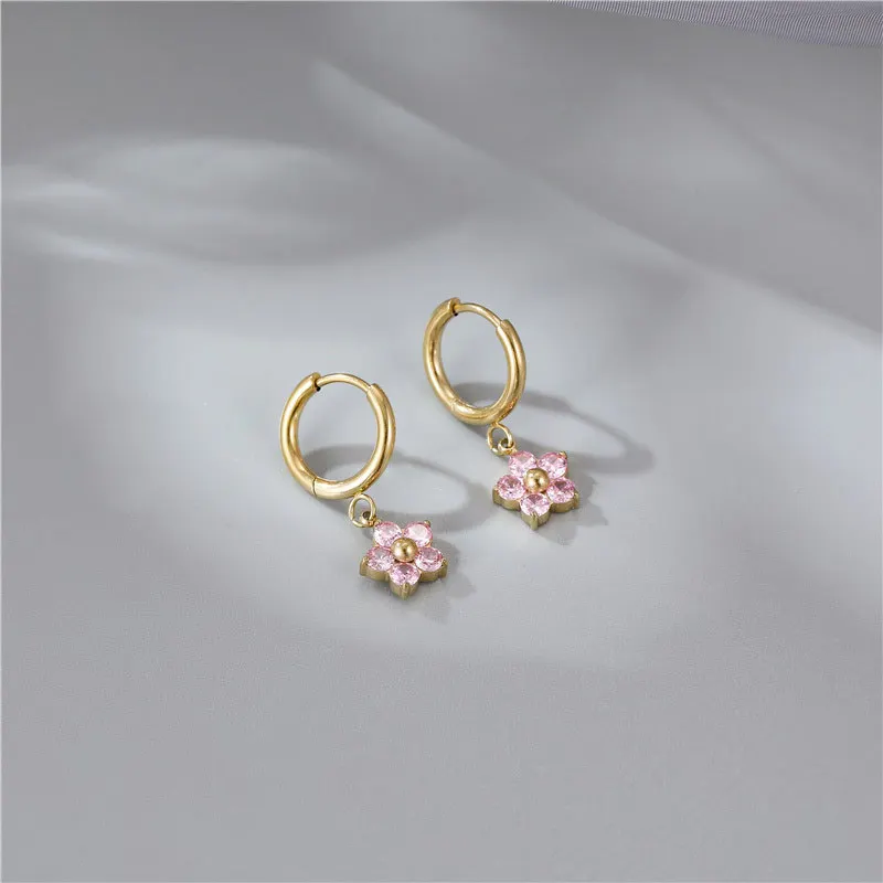2024 New INS Stainless Steel Earrings 18K Gold Plated Pendant Flower Hoop Earrings For Woman Trendy Party Banquet Gifts