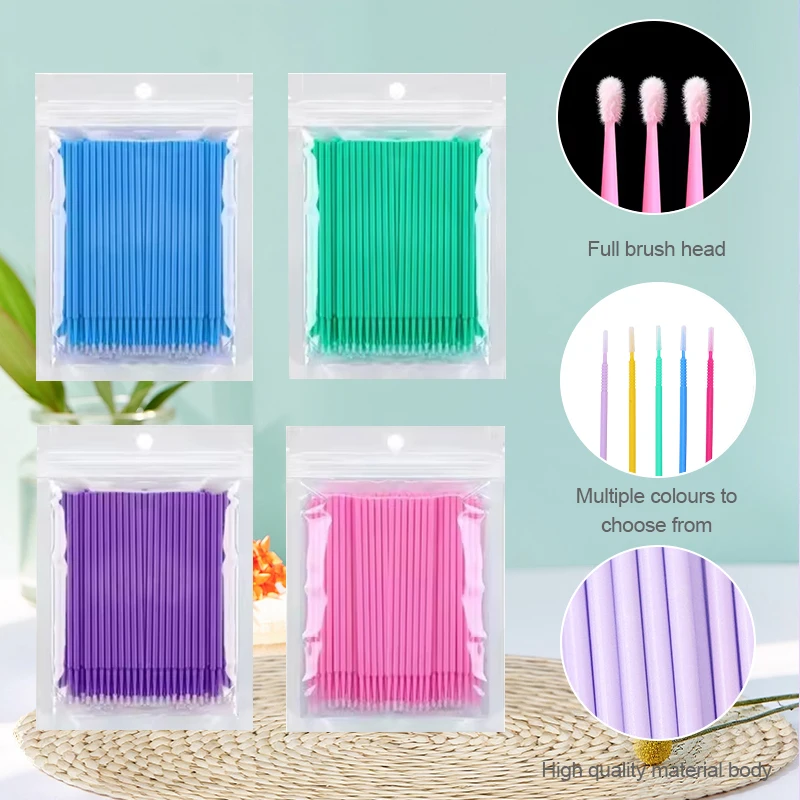 100Pcs Eyelash Cleaning Brush Lash Extension Micro Cotton Swab Individual Eyelashes Microbrush Beauty Makeup Clean Remover Tools