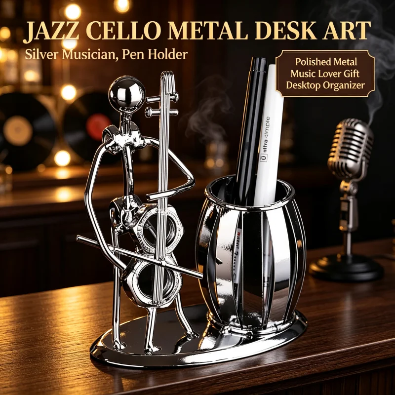 Hand-Forged Wrought Iron Band Design Creative Band Member Figurine Vintage Industrial Style Desktop Pen Holder Organizer Office