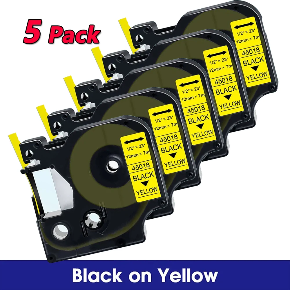 5PACK 45013 12mm D1 Tape Replace for Dymo D1 Label Tape 45013 45010 45018 45024 for Dymo LabelManager LM160 280 Label Printer