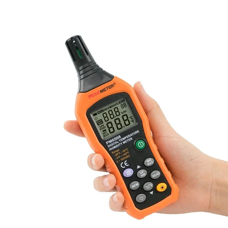 PEAKMETER PM6508 Digital Temperature Humidity Meter 4 Modes Ambient Temperature/Relative Humidity/Wet bulb Temp/DEW Point Test