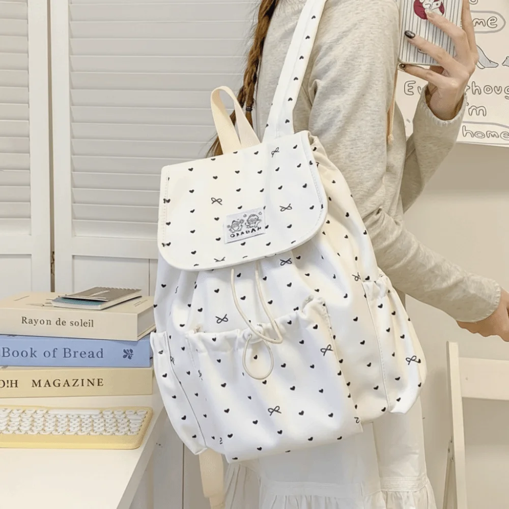 Cute Lightweight Drawstring Backpack Large Capacity College Style Nylon Backpack Korean Style Cloth Students School Bag Outdoor