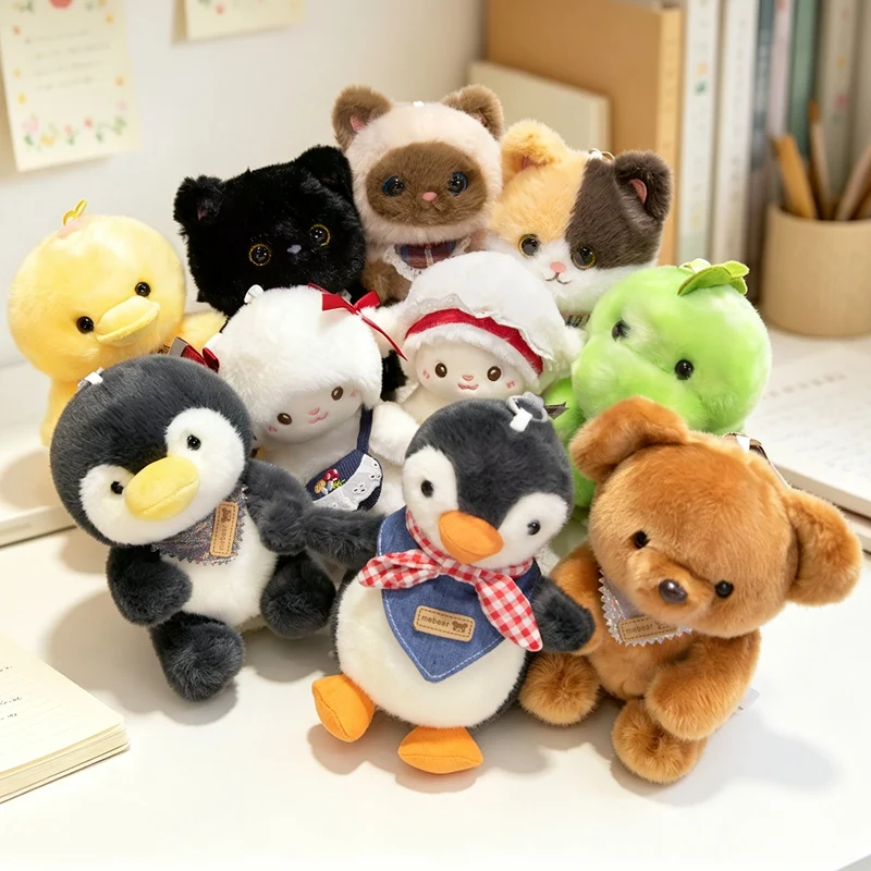 Kawaii Mini Plush Keychain Cute Bear Penguin Duck Sheep Cat Dinosaur Stuffed Doll Bag Pendant Soft Fluffy Key Ring Accessories